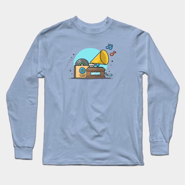 Old Music Player with Gramophone with Vinyl Cartoon Vector Icon Illustration Long Sleeve T-Shirt by Catalyst Labs